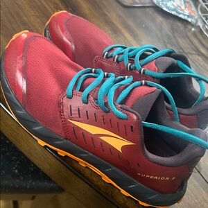 Wine and Orange  ALTRA  Superior 5 with  extra Teal Laces